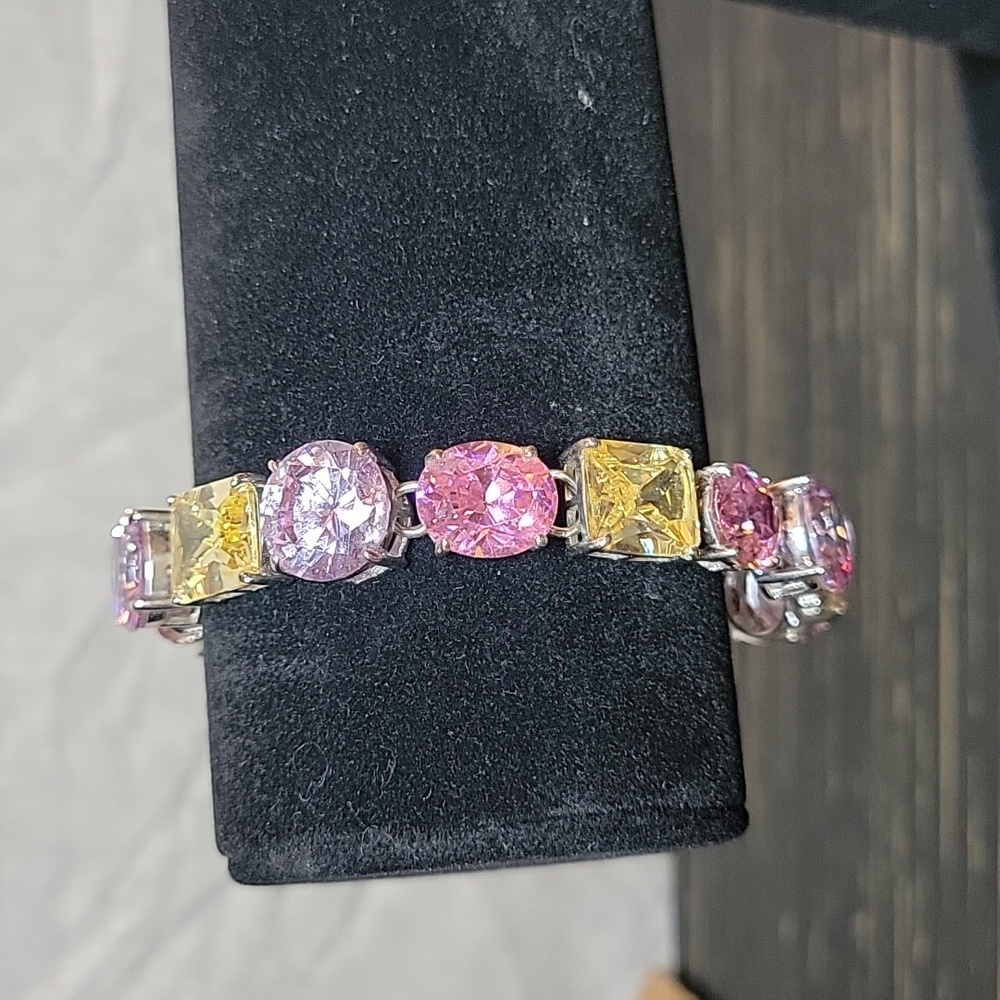 Pink, Purple, Yellow Bracelet with Silver Findings